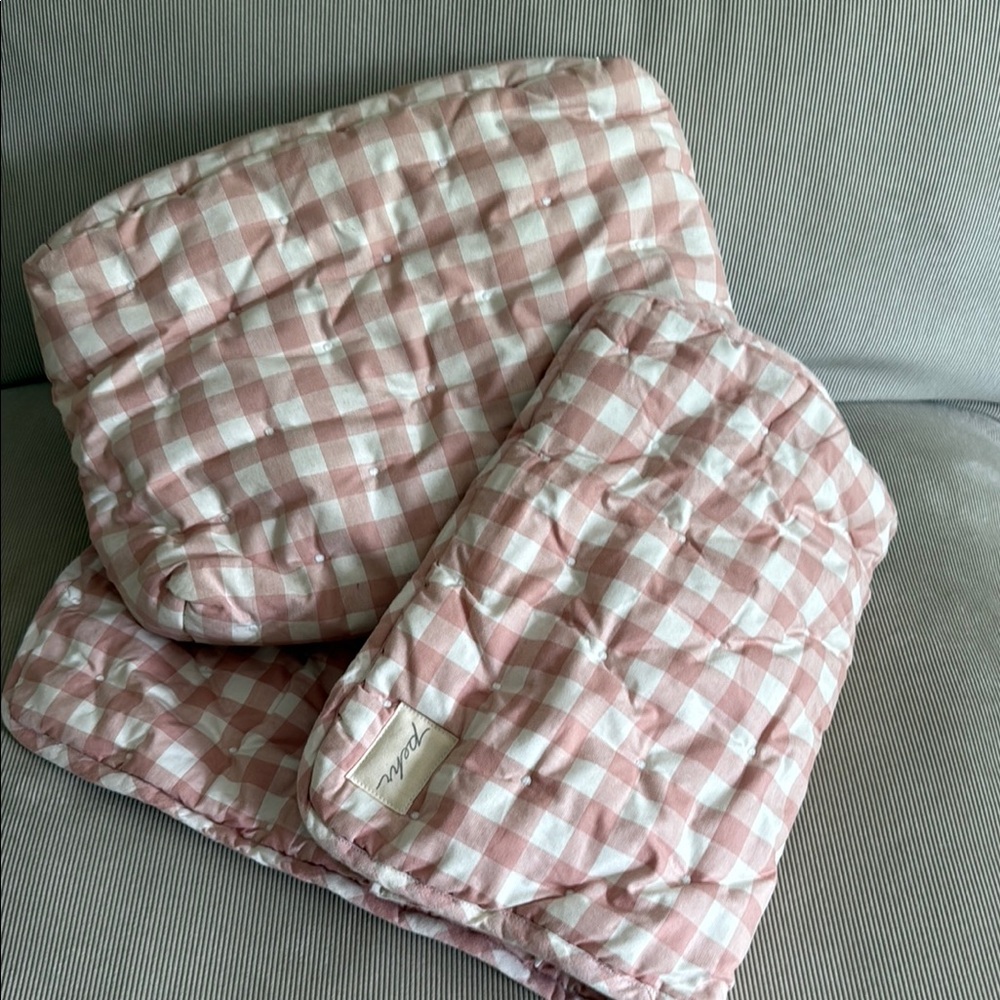 Pink and White Quilted Gingham Bedding